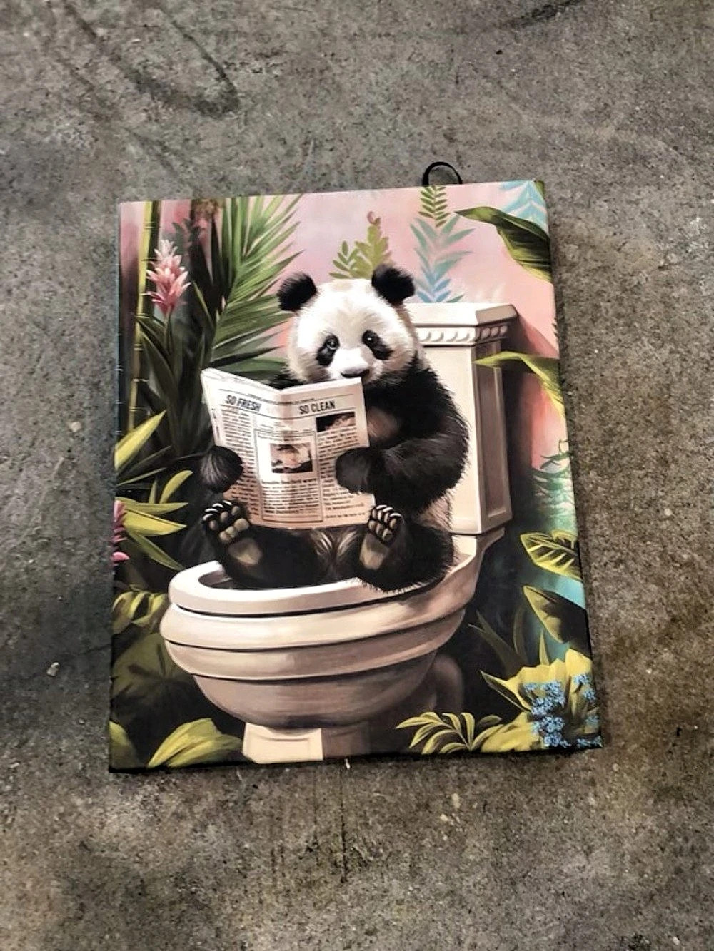 Panda Reading Newspaper Wall Art Green & Pink